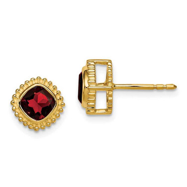 Image of 8.2mm 10k Yellow Gold Cushion Garnet Earrings