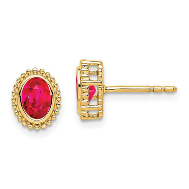Image of 9mm 14K Yellow Gold Oval Ruby Post Earrings