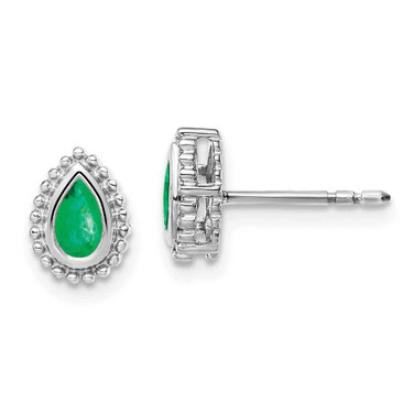 Image of 10.5mm 14k White Gold Pear Emerald Post Earrings