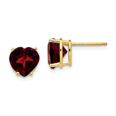 Image of 8mm 14K Yellow Gold 8mm Heart Garnet Earrings