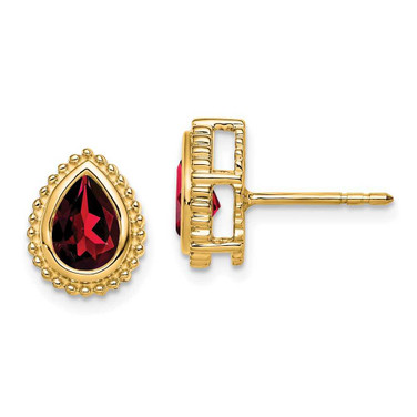 Image of 10.5mm 14K Yellow Gold Pear Garnet Post Earrings