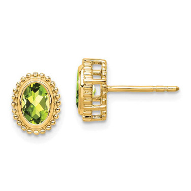 Image of 9mm 10k Yellow Gold Oval Peridot Post Earrings