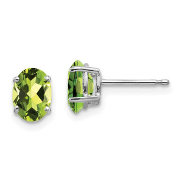Image of 8mm 14k White Gold 7x5mm Oval Peridot Earrings
