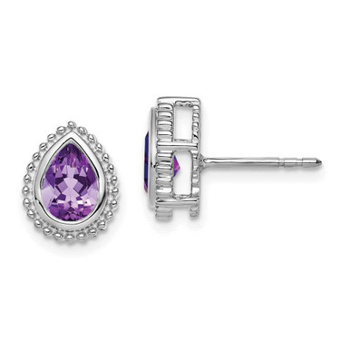 Image of 10.5mm 14k White Gold Pear Amethyst Post Earrings