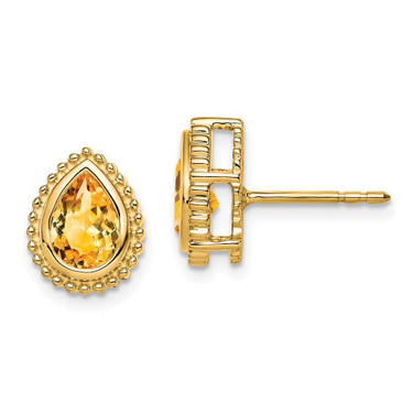 Image of 10.5mm 14K Yellow Gold Pear Citrine Post Earrings