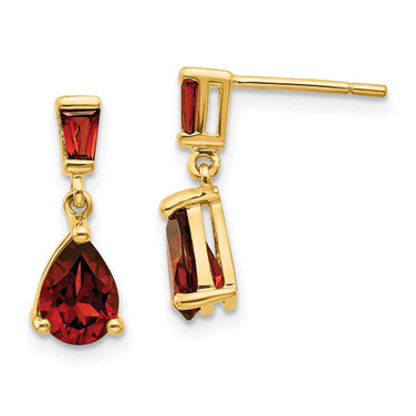 Image of 15mm 14K Yellow Gold Garnet Dangle Post Earrings