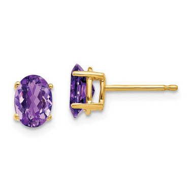 Image of 8mm 14K Yellow Gold 7x5mm Oval Amethyst Earrings