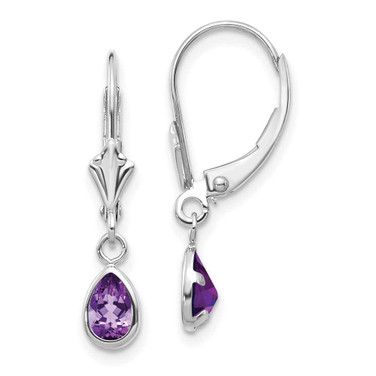 Image of 23mm 14k 6x4mm White Gold Amethys/February Earrings