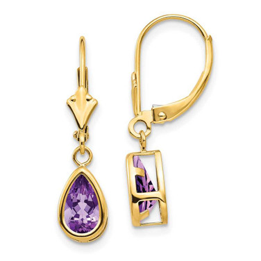 Image of 26mm 14K Yellow Gold 8x5mm Amethyst Dangle Earrings