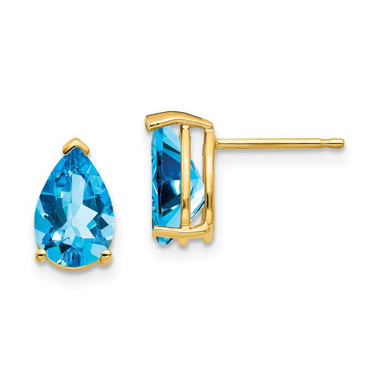 Image of 10mm 14K Yellow Gold 9x6mm Pear Blue Topaz Earrings