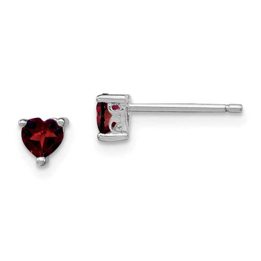 Image of 4.5mm Sterling Silver 4mm Heart Garnet Post Earrings