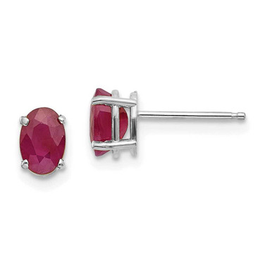 Image of 6mm 14k White Gold 6x4 Oval July/Ruby Post Earrings