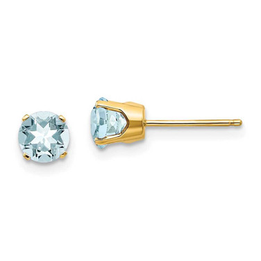 Image of 5mm 14K Yellow Gold 5mm Aquamarine Earrings - March