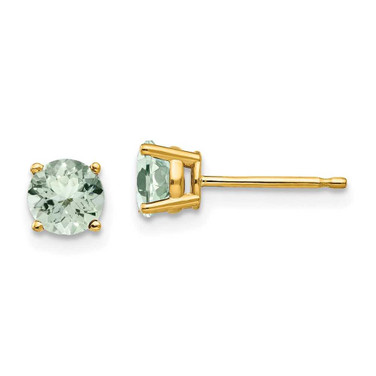 Image of 6mm 14K Yellow Gold 5mm Round Green Quartz Earrings