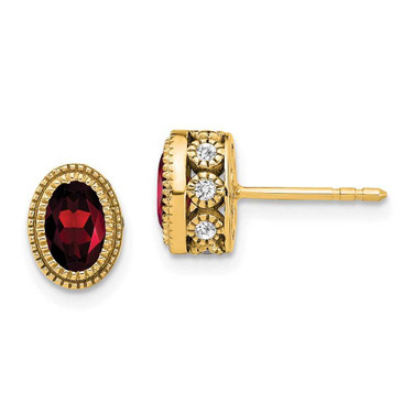 Image of 9mm 14K Yellow Gold Oval Garnet and Diamond Earrings