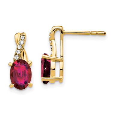 10k Yellow Gold Created Ruby and Diamond Earrings