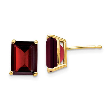 Image of 9mm 14K Yellow Gold 9x7mm Emerald-cut Garnet Earrings