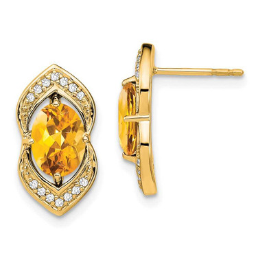 Image of 16.25mm 14K Yellow Gold Citrine and Diamond Post Earrings
