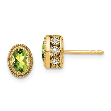 Image of 9mm 14K Yellow Gold Oval Peridot and Diamond Earrings