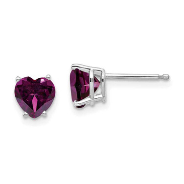 Image of 7mm 14k White Gold 6mm Heart Rhodolite Garnet Earrings