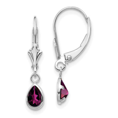 Image of 23mm 14k White Gold 6x4mm Rhodolite Garnet/June Earrings