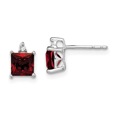 Image of 7.5mm 14k White Gold Princess Garnet and Diamond Earrings