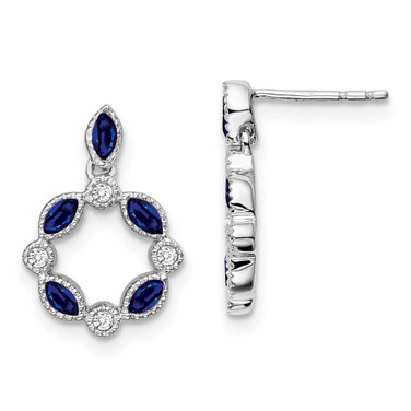 Image of 17.2mm 14k White Gold Sapphire and Diamond Dangle Earrings