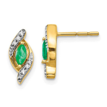 Image of 13mm 10k Yellow Gold 1/15ctw Diamond and Emerald Earrings