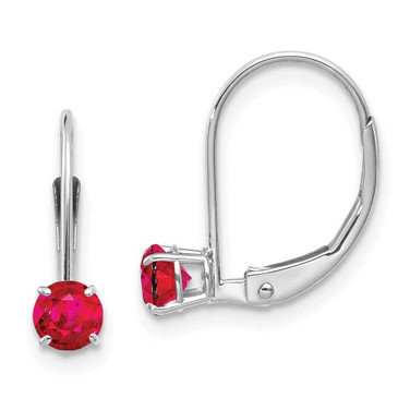 Image of 13mm 14k White Gold 4mm Round July/Ruby Leverback Earrings