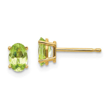 Image of 6mm 14K Yellow Gold 6x4 Oval August/Peridot Post Earrings