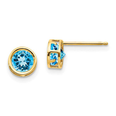 Image of 5mm 14K Yellow Gold 5mm Blue Topaz Bezel Set Stud Earrings