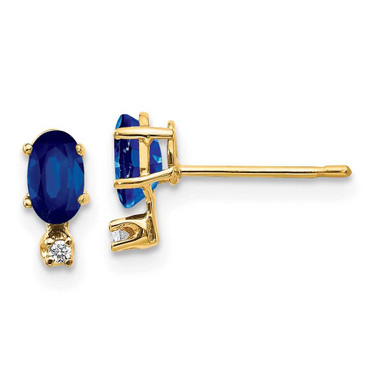 Image of 7mm 14K Yellow Gold Diamond & Sapphire Birthstone Earrings