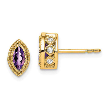 Image of 9.4mm 14K Yellow Gold Marquise Amethyst and Diamond Earrings