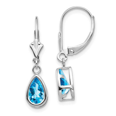 Image of 27mm 14k White Gold 8x5mm Pear Blue Topaz Leverback Earrings