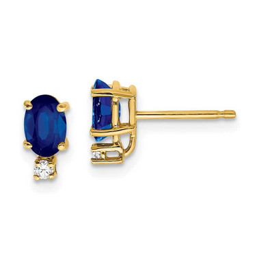 Image of 9mm 14K Yellow Gold 6x4mm Oval Sapphire VS Diamond Earrings