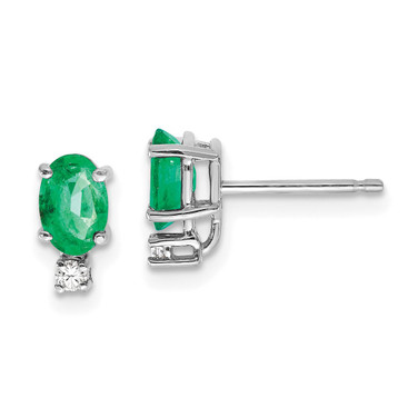 9mm 14k White Gold 6x4mm Oval Emerald & AAA Diamond Earrings