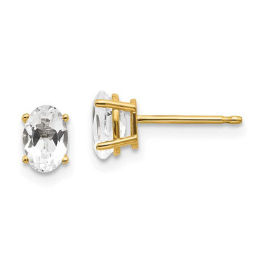 Image of 6mm 14K Yellow Gold 6x4 Oval April/White Topaz Post Earrings