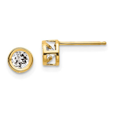 Image of 4mm 14K Yellow Gold 4mm Bezel April/White Topaz Post Earrings