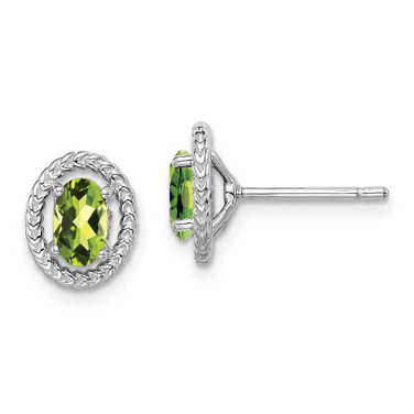 Image of 9.6mm Sterling Silver Rhodium-plated Peridot Oval Post Earrings Image of 9.6mm Sterling Silver Rhodium-plated Peridot Oval Post Earrings