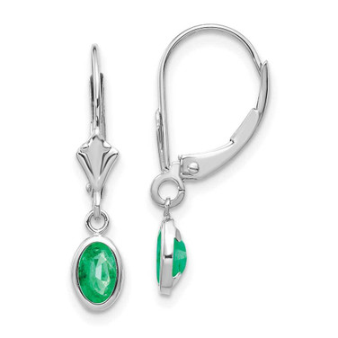 Image of 23mm 14k White Gold 6x4 Oval Bezel May/Emerald Leverback Earrings