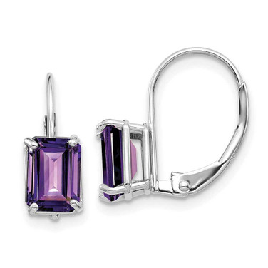 Image of 15mm 14k White Gold 7x5mm Emerald-cut Amethyst Leverback Earrings