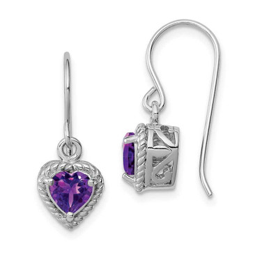 Image of 22mm Sterling Silver Rhodium-plated Amethyst Small Heart Earrings