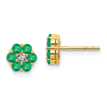Image of 6mm 14K Yellow Gold and Rhodium Emerald and Diamond Post Earrings