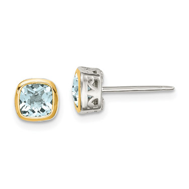 6.5mm Sterling Silver w/ 14K Accent Aquamarine Square Stud Earrings