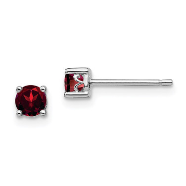 4mm Sterling Silver Rhodium-plated 4mm Round Garnet Post Earrings