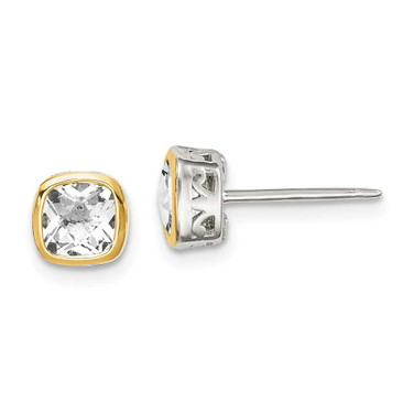 Image of 6.5mm Sterling Silver w/ 14K Accent White Topaz Square Stud Earrings