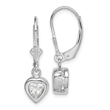 Image of 25mm Sterling Silver Rhodium-plated 6mm Heart CZ Leverback Earrings