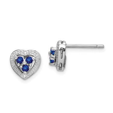 Image of 8mm Sterling Silver Rhodium-plated Diamond & Sapphire Heart Earrings