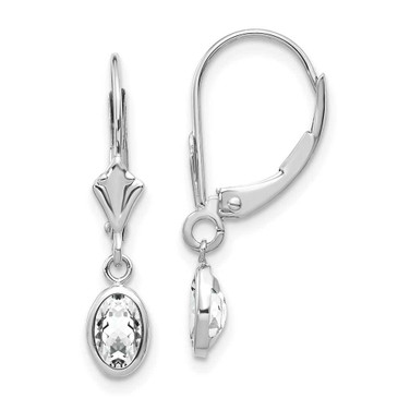Image of 23mm 14k White Gold 6x4 Oval Bezel April/White Topaz Leverback Earrings