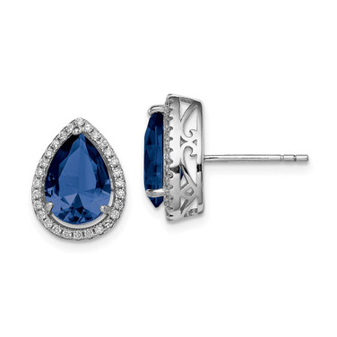 14mm Sterling Silver Rhodium-plated Created Sapphire & CZ Post Earrings